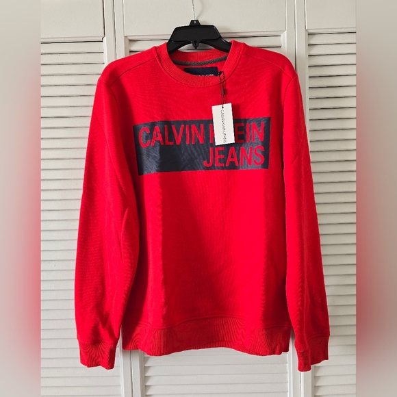 Brand New Calvin Klein Fleece Crewneck Sweater Logo Letter Red Size Medium Mens